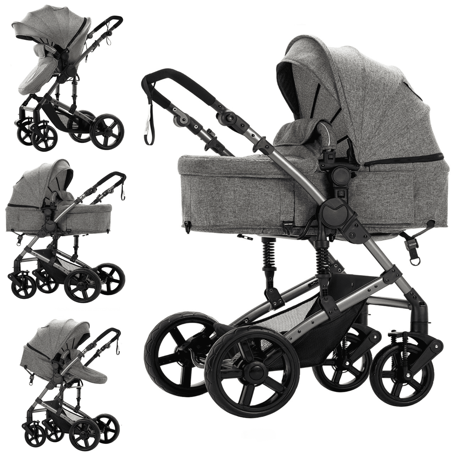 2 in 1 Baby Stroller Portable Infant Stroller with Storage Bag,Cup Holder, for Newborn/Child/Toddler,Unisex,GREY