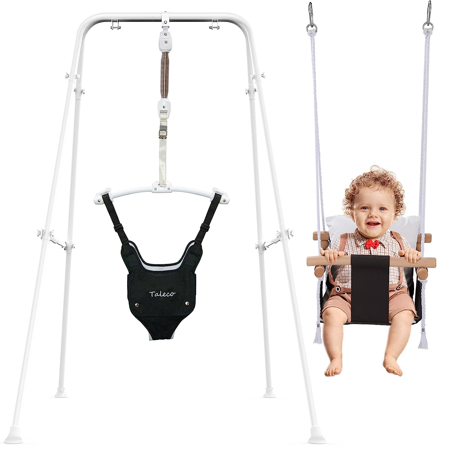 2in1 Baby Swings for Infants, Indoor Outdoor Toddler Swing Set, Baby Bouncer&Jumper with Metal