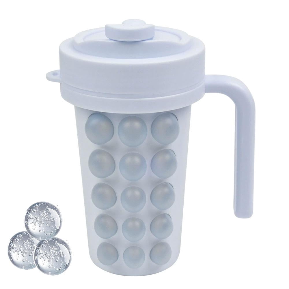 2-in-1 Ball Maker Ice Cube Tray & Water Bottle, Easy Press to Release Ice Cube Tray, Cool Summer IceBottle Cup for Freezer, Coffee, Juice, Beverages