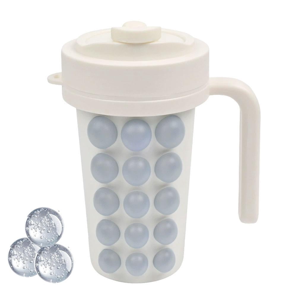 2-in-1 Ball Maker Ice Cube Tray & Water Bottle, Easy Press to Release Ice Cube Tray, Cool Summer IceBottle Cup for Freezer, Coffee, Juice, Beverages