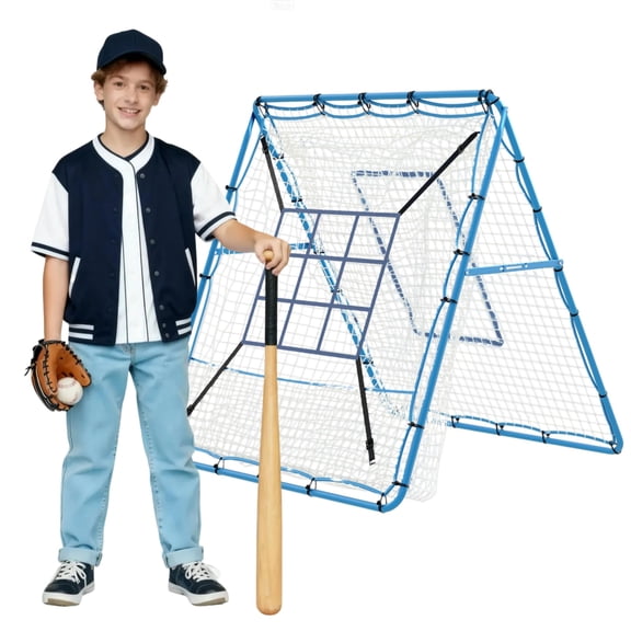 2-in-1 Baseball Pitching Rebounder Net, 5x4Ft With 9-Hole  and Adjustable Angles,  Zone Practice Trainer for Softball and Baseball, Backyard Training Equipment