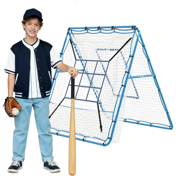 2 in 1 Baseball Training Net - 5 x 4 FT Pitching Practice Net with 9 Hole and Adjustable Angle Design