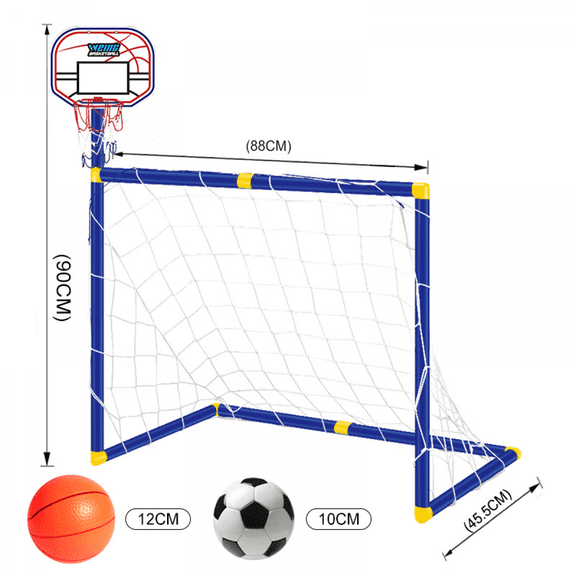 2-in-1 Basketball Stand & Soccer Goal Set for Kids, Portable and Detachable Toddler Soccer Net for Boys Girls Indoor Outdoor Play Toys-White
