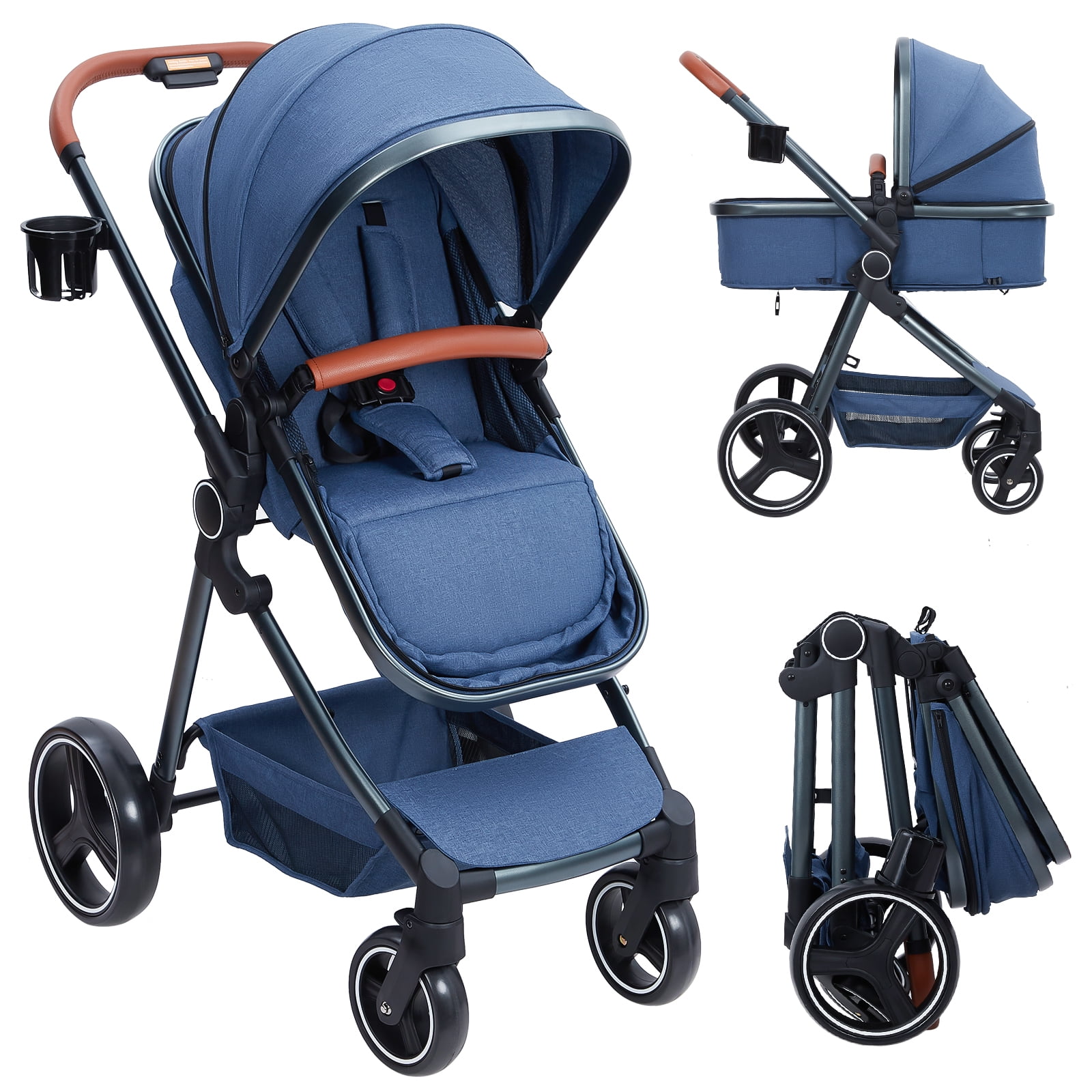 2-in-1 Bassinet Stroller, Lightweight Foldable Baby Stroller with Reversible Seat, Adjustable Canopy & All-Terrain Wheels for Newborns 0-3 Years