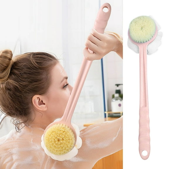 2-in-1 Bath Brush, Long Handle Shower and Back Brush, Soft Hair and Bath Pouf Dual-Sided, Gentle Exfoliation, Deep Cleaning, Extended Handle for Back and Shoulders, Bathroom, Home Bathing Tool