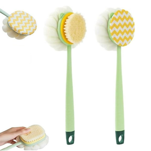 2-in-1 Bath Scrubber & Back Brush – Double Sided Bath Brush,Extra Long Handle, Soft Bristles, Shower Ball, Double-Side Body Scrubber Soft Texture, Portable Back Scrubbers for Shower