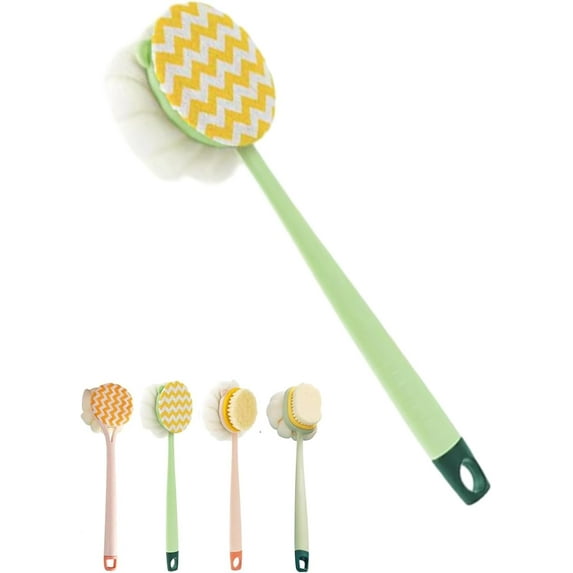 2-in-1 Bath Scrubber & Back Brush–Extra Long Handle, Back Scrubber for Shower, Portable Shower Back Brush, Double-Sided Deep Cleaning, Wet or Dry (C)