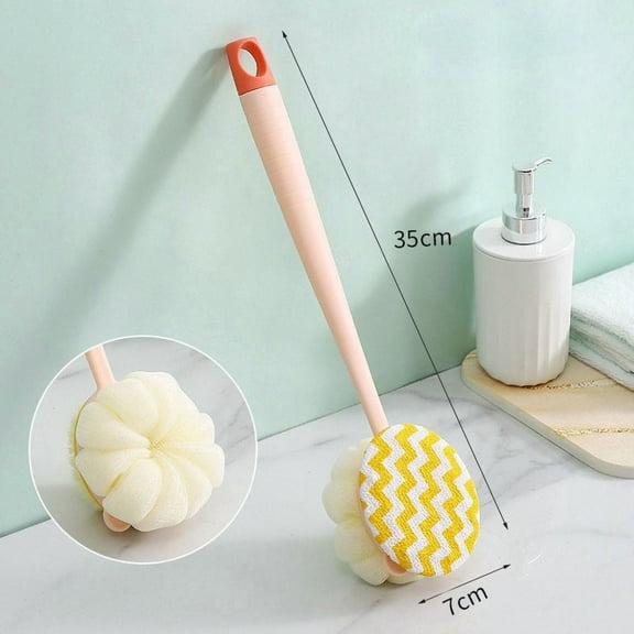 2-in-1 Bath Scrubber & Back Brush,Extra Long Handle, Soft Bristles, Shower Ball, Portable Body Scrubber with Hanging for Easy