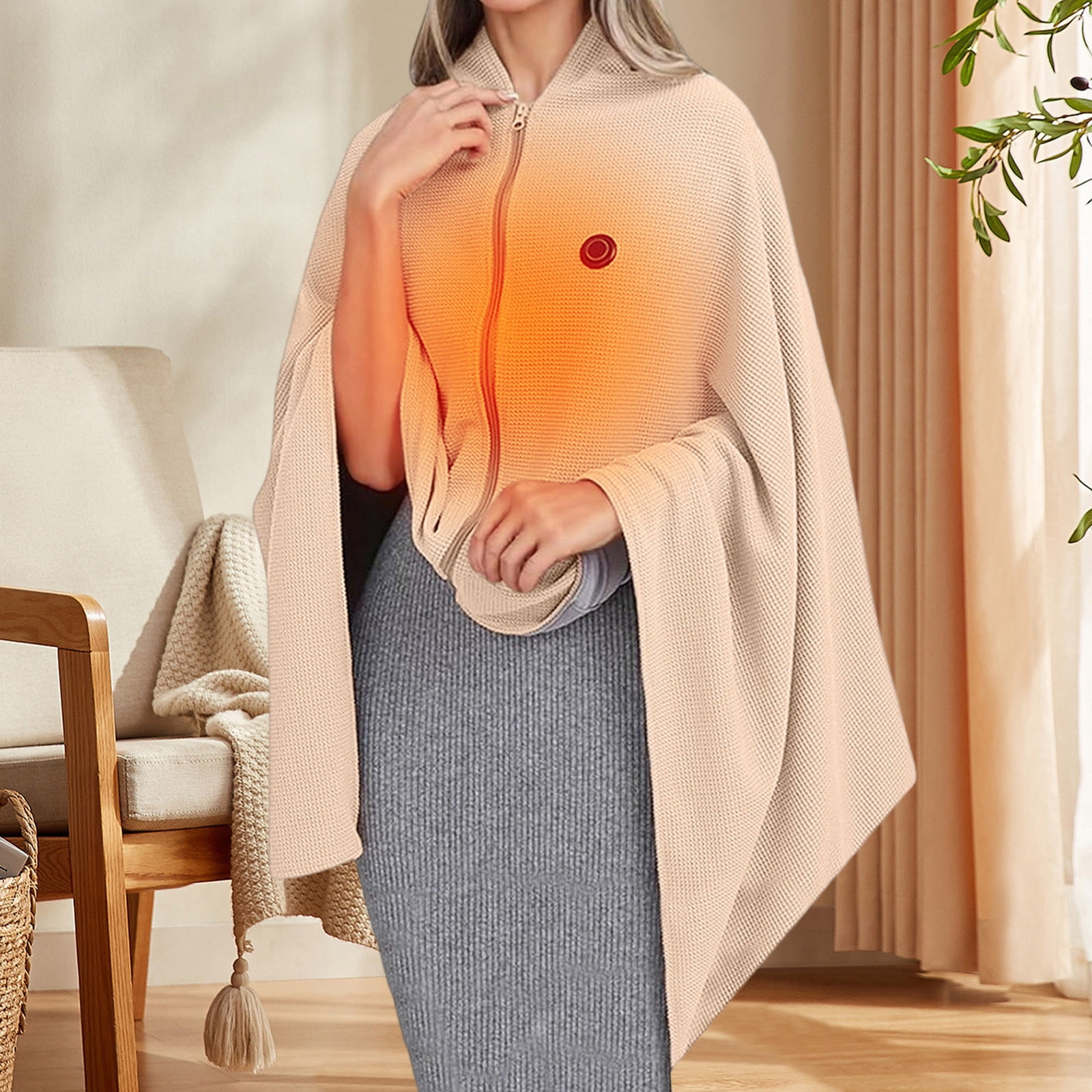 2-in-1 Battery Heated Shawl & Blanket with Power Bank | Carbon Fiber Fast Heat & Long Time Warmth | 3-Temp Adjustable Wearable Wrap for Women | Office/Travel/Camping Purple Zippered Heating Solution