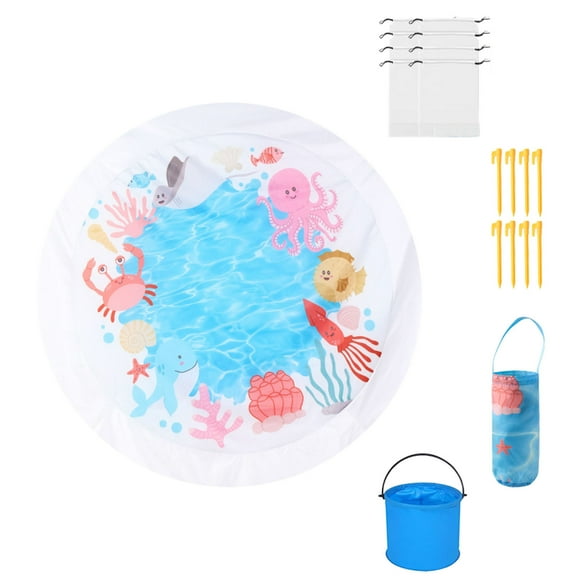 2-in-1 Beach Pool & Blanket - Waterproof & Sandproof Play Mat - Portable Kiddie Puddle Pool with Carry Bag for Boys & Girls (55" Round)
