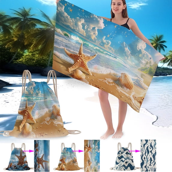 2-in-1 Beach Towel Oversized 55x27 Inch Quick Dry Sand Free Microfiber Travel Towel with Drawstring Bag Absorbent Lightweight Portable for Swimming Pool Camping Vacation by PALIFEUR
