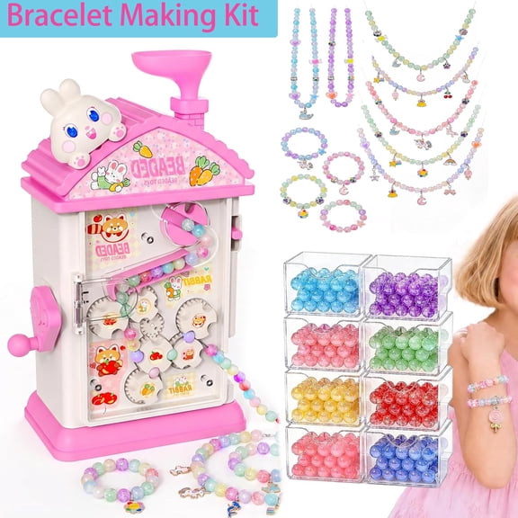 2-in-1 Beads Bracelet Maker Machine, Hand-Crank Jewelry Making Kit with 430+ Beads, DIY Friendship Bracelets for Girls 6-12, Ideal Birthday & Christmas Gift