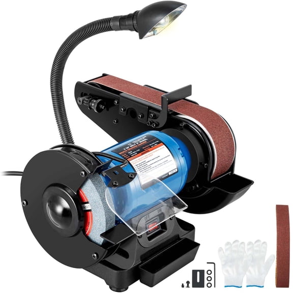 2 in 1 Belt Disc Sander 2 Inch 6 Inch 3450 RPM Knife Making Bench Grinder Wood Sander with LED Light & 90 Degree Tilt