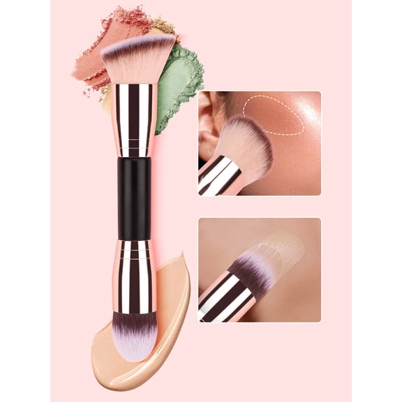 2 in 1 Black Gold Makeup Brush Foundation Loose Powder Contour All in One Beauty Tool Single Piece Travel Christmas Halloween Gifts