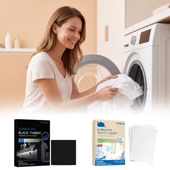 2-in-1 Black White Fabric Sheets • Color Restoration with Fiber• Deep Penetration for Linen Silk Wool • Long-Lasting Fade• 10 Sheets