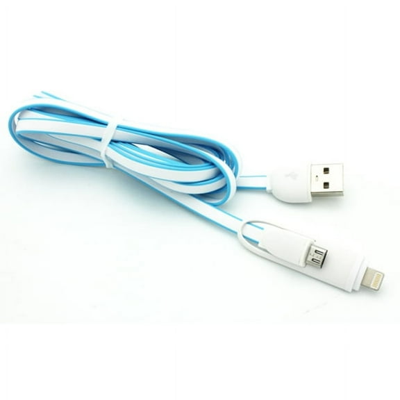 2-in-1 Blue 6ft Long USB Cable Rapid Charge Wire Sync Tangle Free Flat Data Power Cord Compatible With iPhone XS Max XR X SE 8 PLUS 7 Plus 6S Plus 6 Plus 5S 5C 5, iPad 9.7 4 X9V