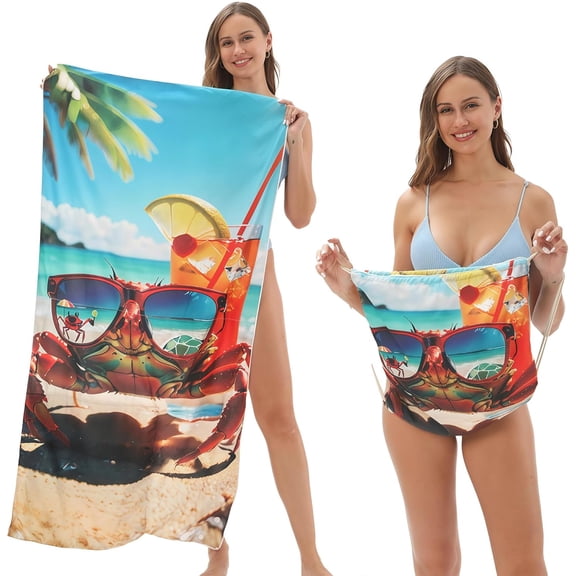 2-in-1 Blue Foldable Beach Towel Backpack – Printed Bath Towel with Built-in Storage, Summer, Camping, Yoga and Travel, Convertible Beach Mat & Carry Bag, Absorbent for Pool
