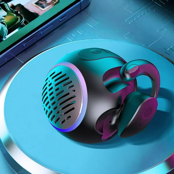 2-in-1 Bluetooth Earphones & Speaker, Wireless Ear Hanging Headset, Color Changing Ambient Light, 500mAh Speaker Battery, 10mAh Earphone Battery, Portable for Outdoor Travel