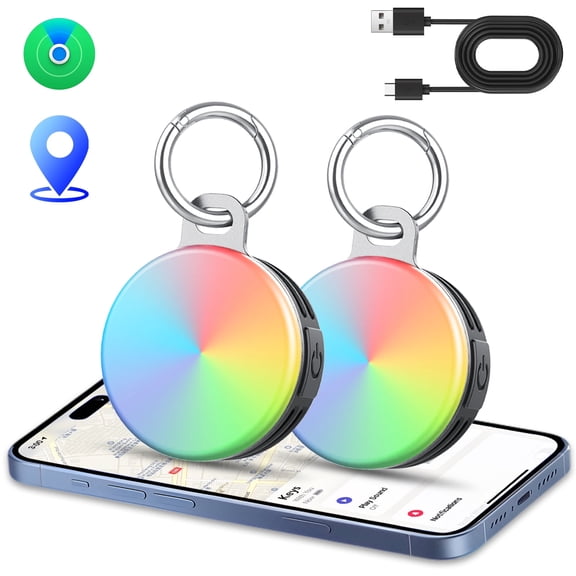 2-in-1 Bluetooth Item Finder-2Pack, Bluetooth Tracker Compatible with Apple Find My (iOS Only), 3 Modes LED Light for Night Walking/Cycling, USB-C, IP68 Waterproof, Item Locator for Key, FCC Approved