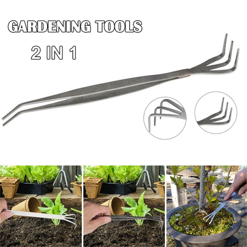 2 in 1 Bonsai Root Rake Stainless Steel Garden Tweezers Garden Tool