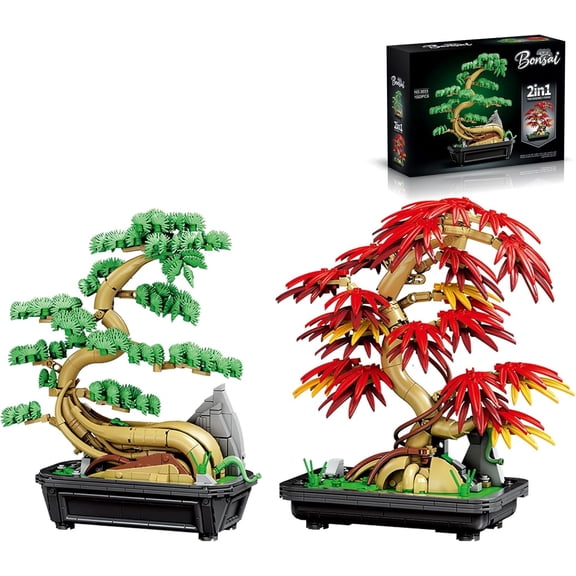 2-in-1 Bonsai Tree Building Block Set 1023 Pcs Red Maple & Pine Plant Model Kit for Adults Botanical Garden Collection Zen Home Decor & DIY Flower Construction