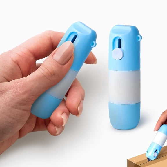 2-in-1 Box Cutter & Thermal Paper Eraser, 2026 New Water-Based Thermal Paper Eraser Pen with Unboxing Knife for One Smear Printed Text Covering - Privacy Protection (Blue)