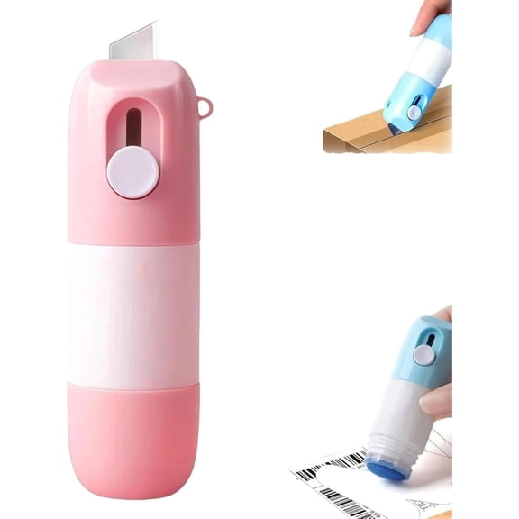 2-in-1 Box Cutter & Thermal Paper Eraser, Water-Based Correction Marker Safe Ink, Portable Mini Cutter Design, Perfect for Shipping Labels Receipts Mail Packages Address Privacy (Pink)