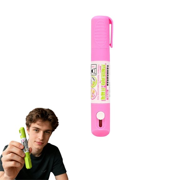 2-in-1 Box Cutter & Thermal Paper Eraser,Water Based Thermal Ink Remover Pen, Dual Use Thermal Paper Eraser and Box Cutter for Removing Shipping Label Personal Info, Green Pink Optional-Pink