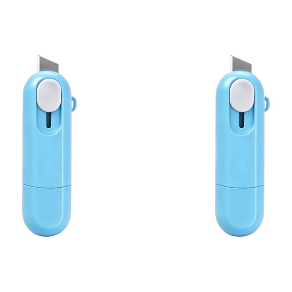2-in-1 Box Cutter and Thermal Paper Eraser Blue 2 Pack Pen-Style Opener for Boxes Privacy Eraser for Receipts Labels