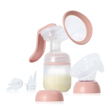 2-in-1 Breast Pump: Manual Hand Pump & Hands-Free Automatic Suction Cup, Dual-Mode, Wireless Milk Collector, Ergonomic Handle, SoftFeel Flange for Breastfeeding