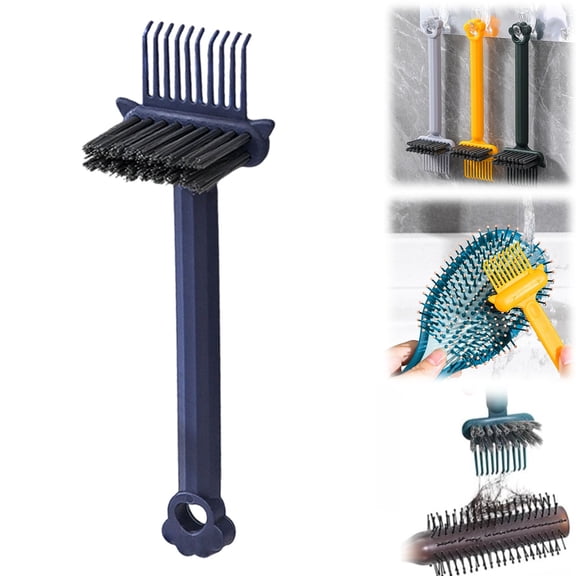 2-in-1 Brush Cleaner & Comb Cleaner Tool – Portable Hairbrush Cleaner with Nylon Bristles, Ergonomic Non-Slip Handle for Travel & Home Use, Removes Oil & Dirt from Brushes, A