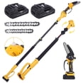 thumbnail image 1 of 2-in-1 Brushless Cordless Pole Saw,6in + 4in Chainsaw with 2pcs 2.0A Batteries,15.5ft Max Reach Extension Rod 6.2lb Lightweight for Wood Brach Tree Trimming,Yellow, 1 of 8