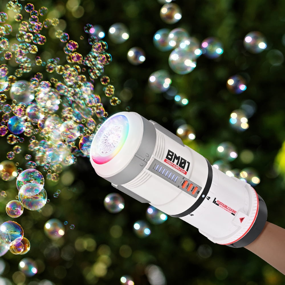 2 in 1 Bubble Machine and Bubble Gun - Rechargeable, 6-Color RGB LED ...