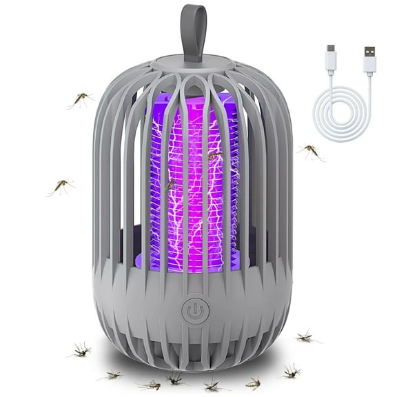 2 in 1 Bug Zapper Indoor Electronic Mosquito Zapper USB Rechargeable Mosquito Trap, Outdoor Fruit Flies Killer Indoor LED Lantern, Gray
