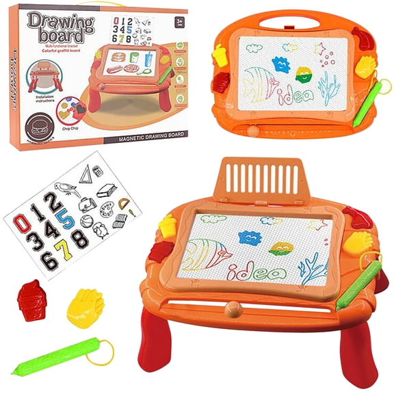 2 in 1 Building Block Drawing Board Table, Puzzle & Magnetic Writing Board for Kids, Children DIY Doodle Toy, Orange