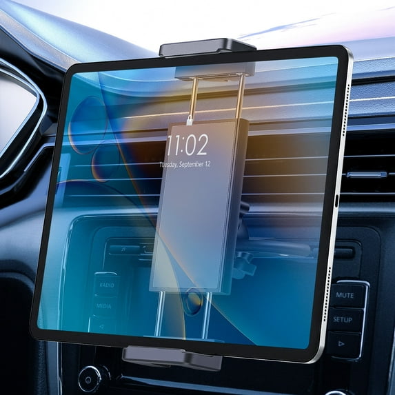 EEEkit 2-in-1 Car Slot Tablet Holder, Universal 360° Rotation CD Player Phone Mount for 4-15in Devices, Black