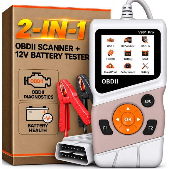 2-in-1 OBD2 Scanner and 12V Battery Tester, CICPAP Check Engine Code Reader with Live Data, I/M Readiness, DTC Lookup, Cranking & Charging System Test for 1996+ OBDII Cars & Motorcycles