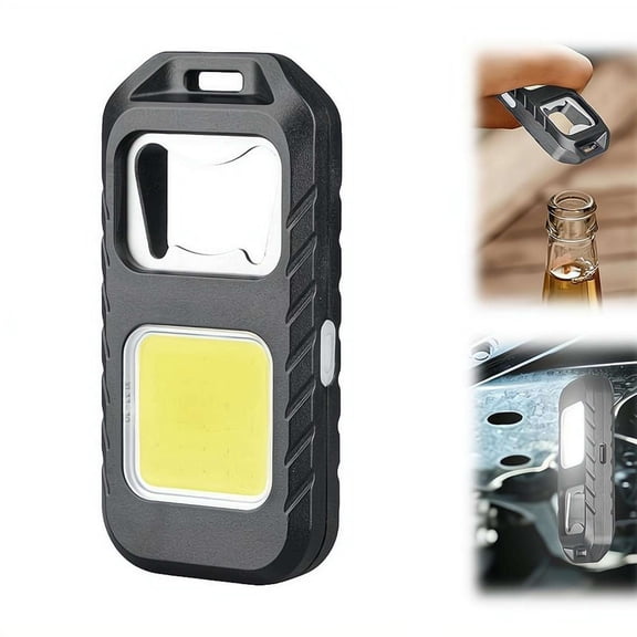 2-in-1 COB Rechargeable Keychain Flashlight,High Lumen Super Bright LED Work Light with Bottle Opener for Camping,Car Repair,Hiking,Repairing,Power Outrage,Pet Walking,Emergency