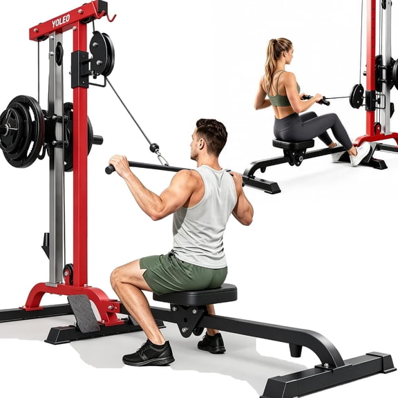 2-in-1 Cable Machine, LAT Pulldown & Rowing Machine for Home Gym | Smooth & Quiet Cable System, 13 Height Settings & 9 Seat Positions, 450 lb Weight Capacity, Full Body Workout