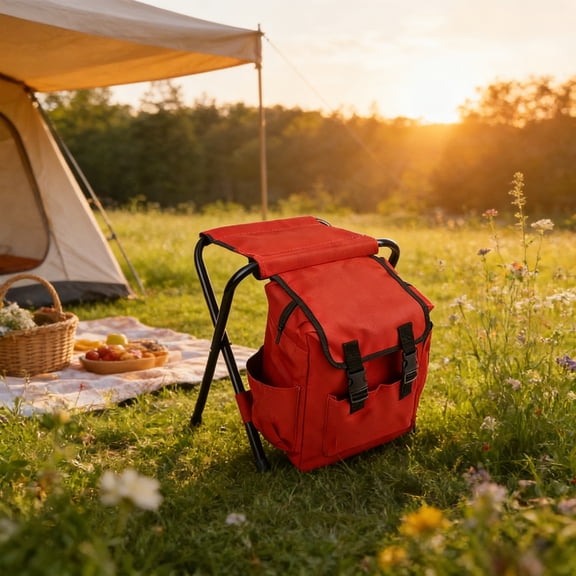 2-in-1 Camping Chair Backpack 13.38x12.59x10.23 Inch, Folding Outdoor Stool with Adjustable Straps, 10L Gear Storage for Hiking Fishing Picnic