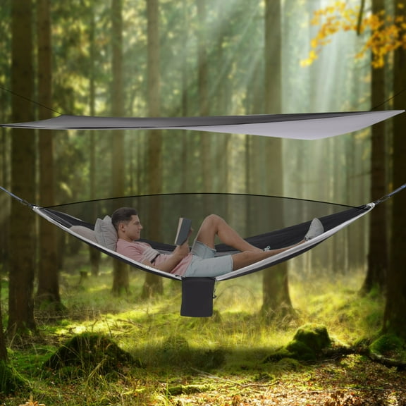 2-in-1 Camping Hammock with Mosquito Net, 440.9 lbs Load-Bearing Capacity, Waterproof Tarp and Easy Installation for Outdoor Relaxation