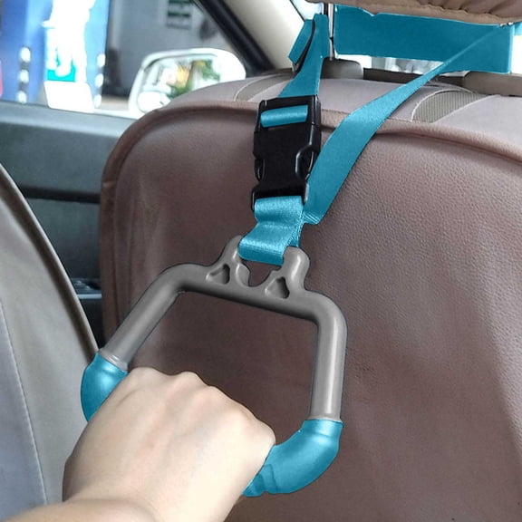 2 in 1 Car Assist Handle Kit Adjustable Overhead and Backseat Grab Bar with Soft Rubber Grip for Added Support Entering Exiting Vehicle （Blue 2PCS）