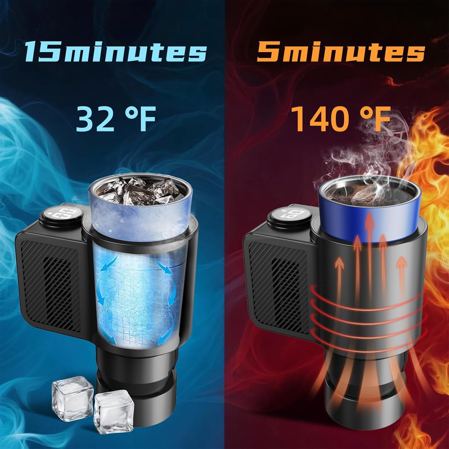 2-in-1  Car Cup Holder Cooler and Warmer with Temperature Control for Hot Cold Beverages