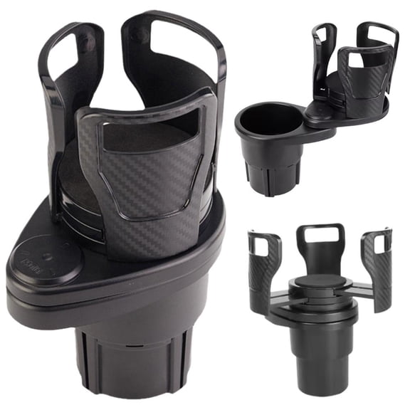 2-in-1 Car Cup Holder Expander, Adjustable Base, 360 Rotating Drink Holder Organizer, Universal Fit for Most Vehicles, Black Carbon Fiber Texture