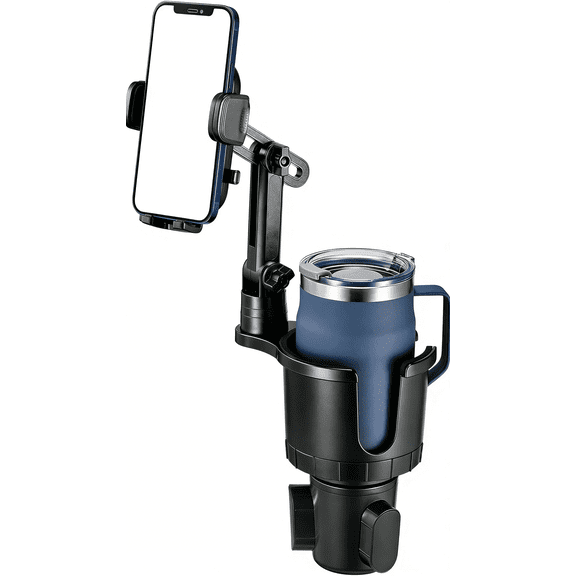2-in-1 Car Cup Holder Phone Mount with Adjustable Base - 360 Rotating Expander for iPhone, Samsung & All 7" Phones, Universal Fit for Cars, Trucks & SUVs (Black)