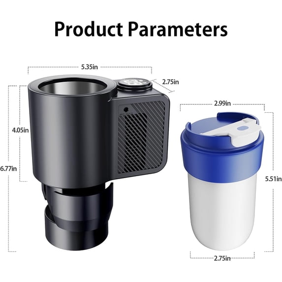 2-in-1 Car Heating Cooling Cup, 12V 36W Portable Electric Heated and Cooled Travel Coffee Mug with Digital Display for Milk Water Beverage (Deep Black)