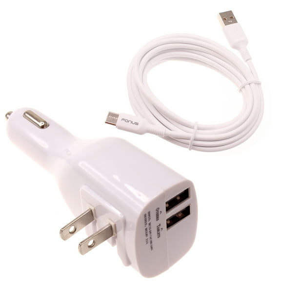 2-in-1 Car Home Charger 6ft Long USB-C Cable for Samsung Galaxy A05/A13 5G/A14 5G/A23 5G/A33 5G/A53 5G/A73 5G - TYPE-C Cord Travel Power Adapter Charging Wire Folding Prongs