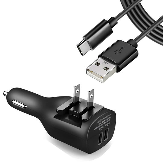 2-in-1 Car Home Charger 6ft Long USB-C Cable for Samsung Galaxy A06/A16 5G/A26 5G/A36 5G/A56 5G - TYPE-C Cord Travel Power Adapter Charging Wire Folding Prongs
