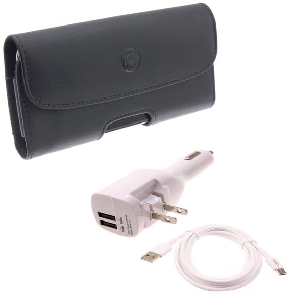 2-in-1 Car Home Charger & Case Belt Clip for iPhone 15 Pro Max - 6ft Long USB-C Cable TYPE-C Cord Travel Power Adapter Charging Wire and Leather Holster Cover Loops Y4R for iPhone 15 Pro Max (6.7")