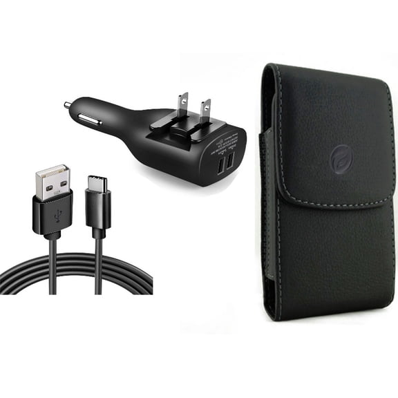2-in-1 Car Home Charger & Case Belt Clip for iPhone 15 Pro Max - 6ft Long USB-C Cable TYPE-C Cord Travel Power Adapter Charging Wire and Leather Holster Cover Pouch O1O for iPhone 15 Pro Max (6.7")